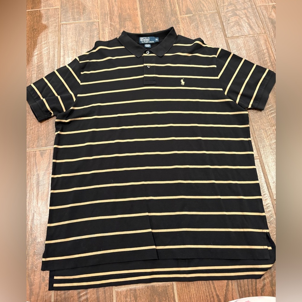 Polo by Ralph Lauren Black and khaki/gold Striped Men's Shirt size xl